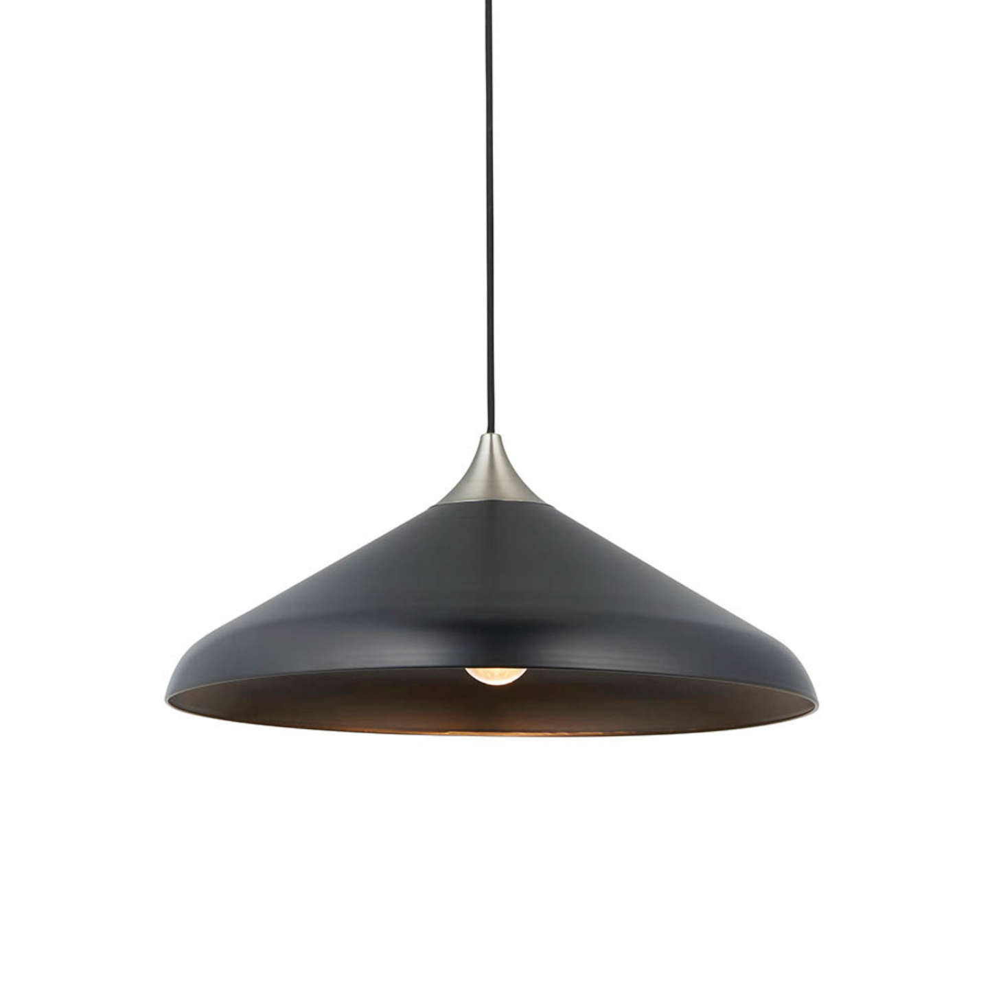 Matt Black Coned Pendant with Matt Nickel Plate - ID 12099