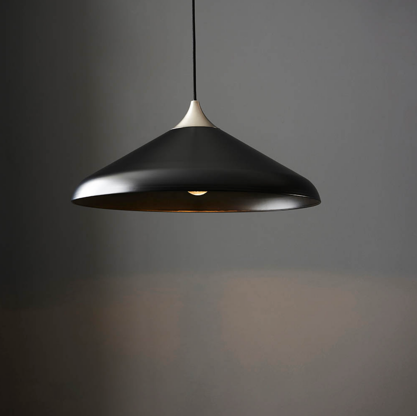 Matt Black Coned Pendant with Matt Nickel Plate - ID 12099