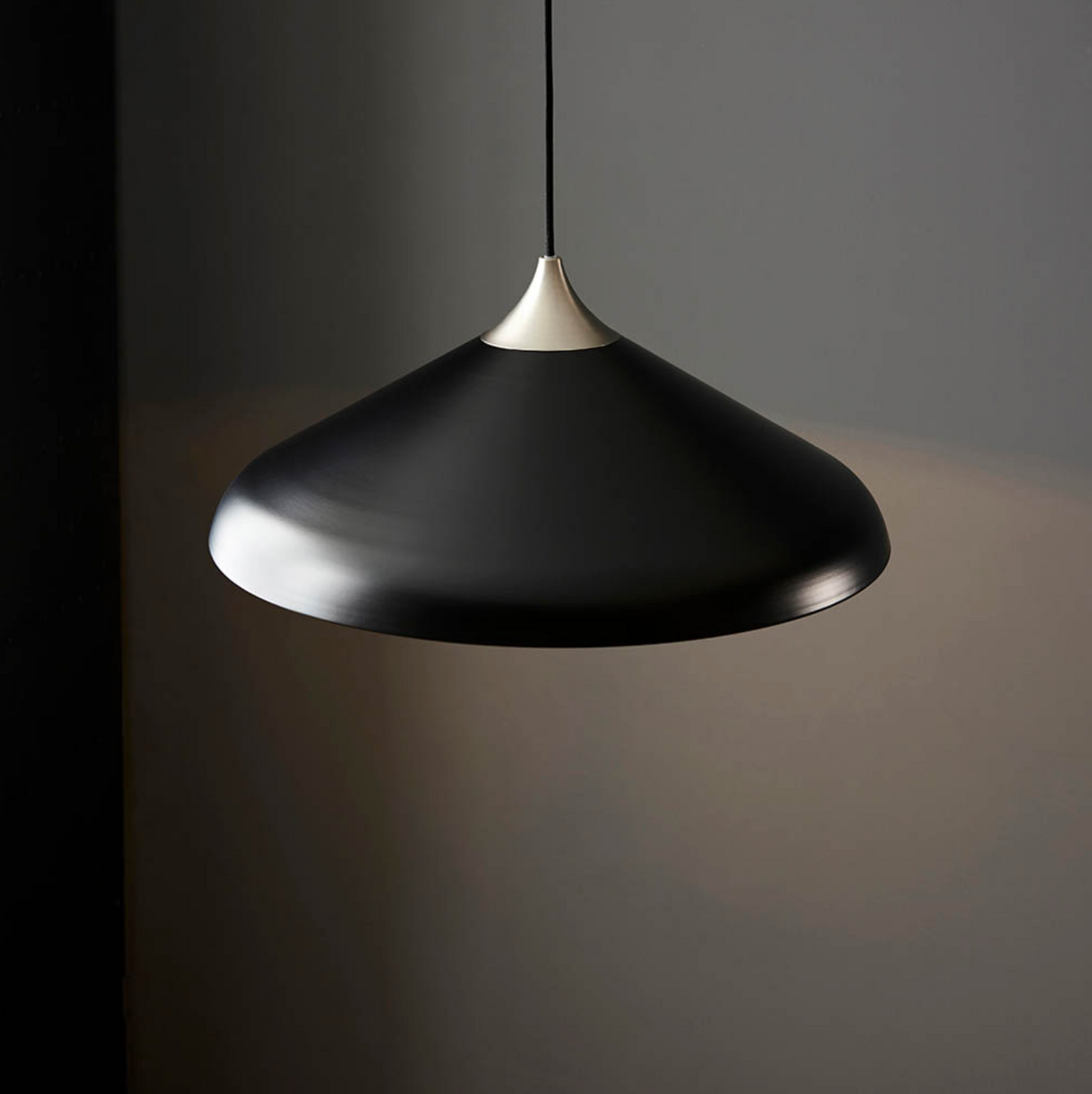 Matt Black Coned Pendant with Matt Nickel Plate - ID 12099