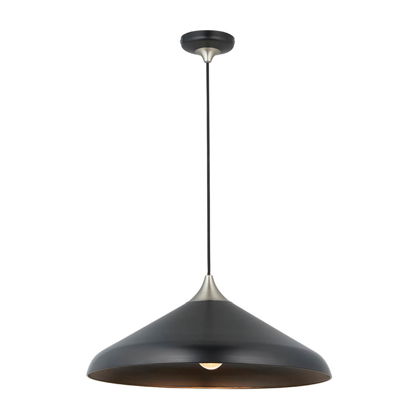 Matt Black Coned Pendant with Matt Nickel Plate - ID 12099