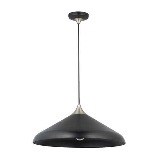 Matt Black Coned Pendant with Matt Nickel Plate - ID 12099