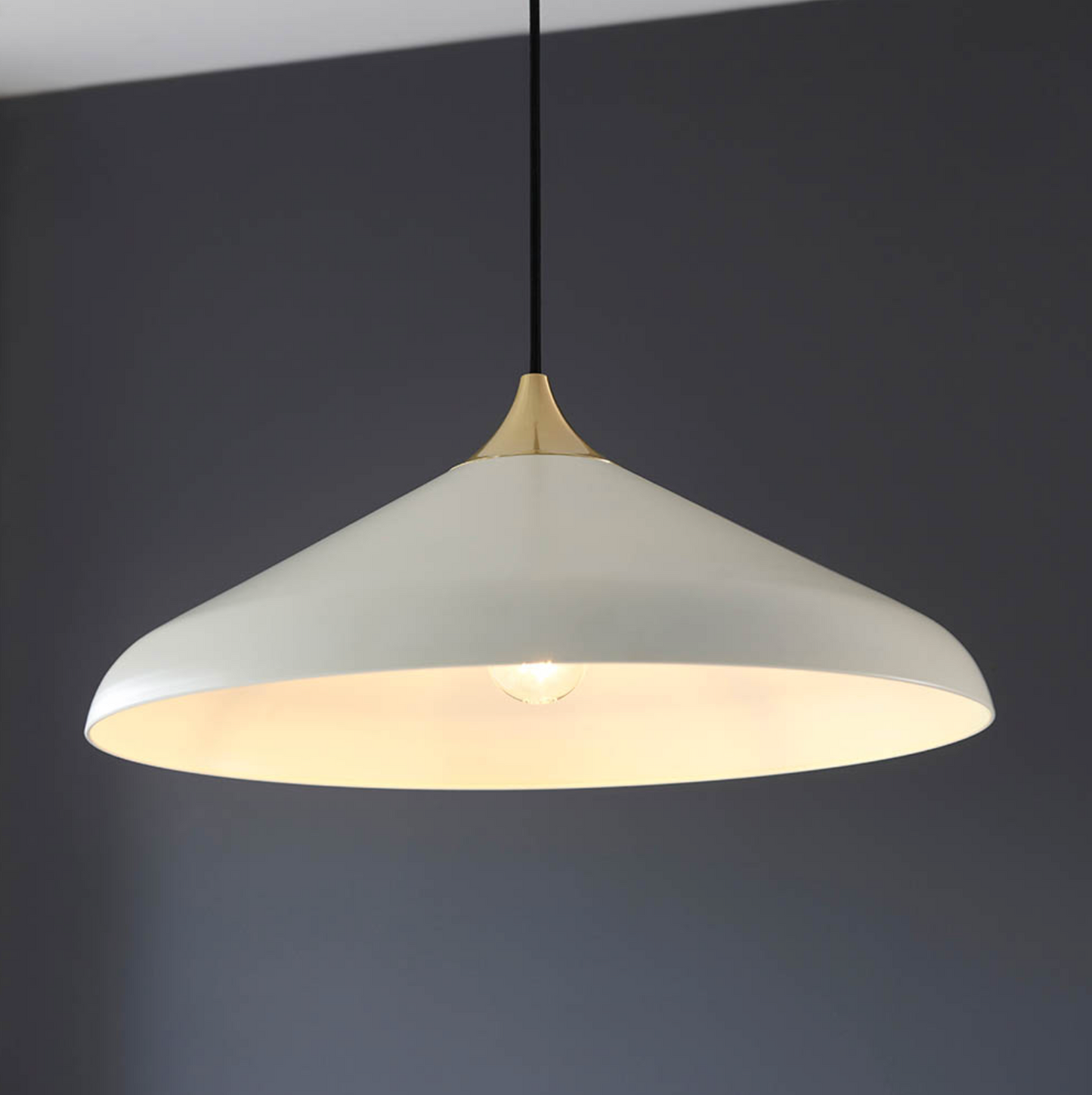 Warm White Coned Pendant with Brushed Brass Plate - ID 12101