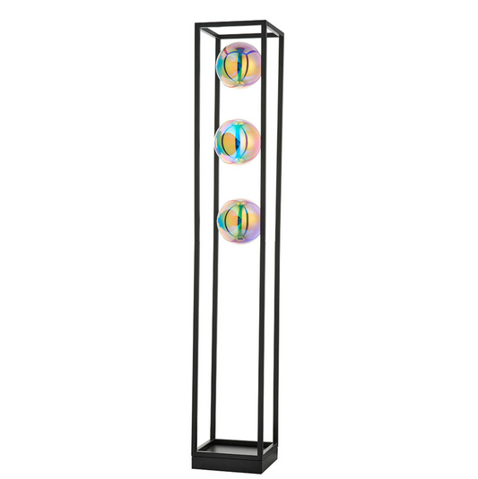Matt Black Open Frame Floor Light With Iridescent Glass - ID 12102