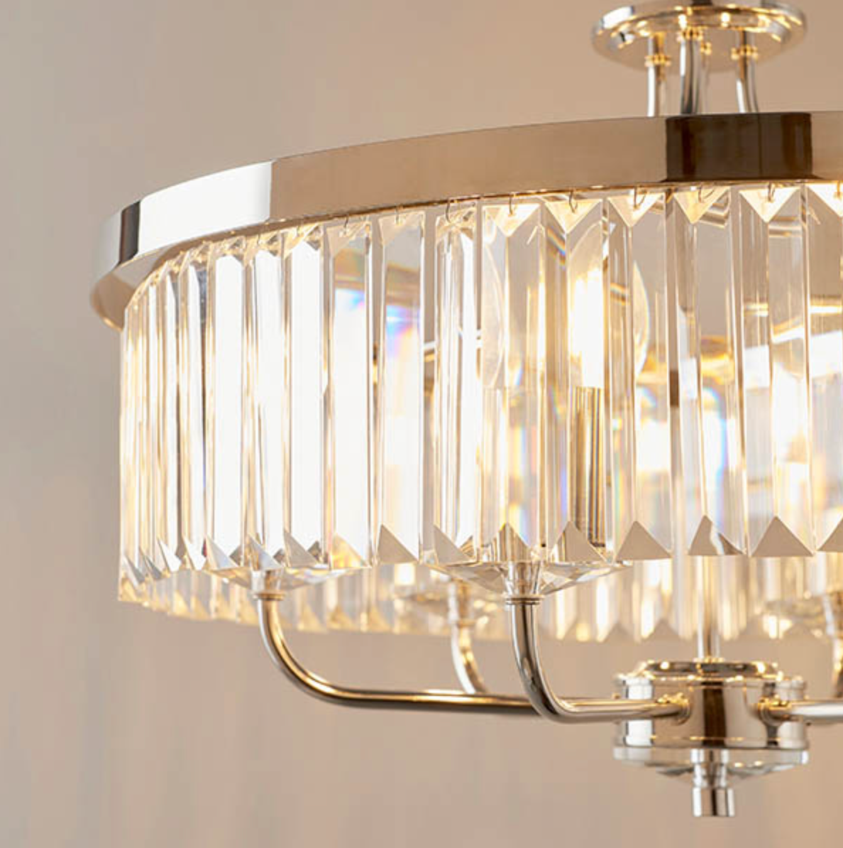 Round Bright Nickel Cut Glass Chandelier - ID 12105