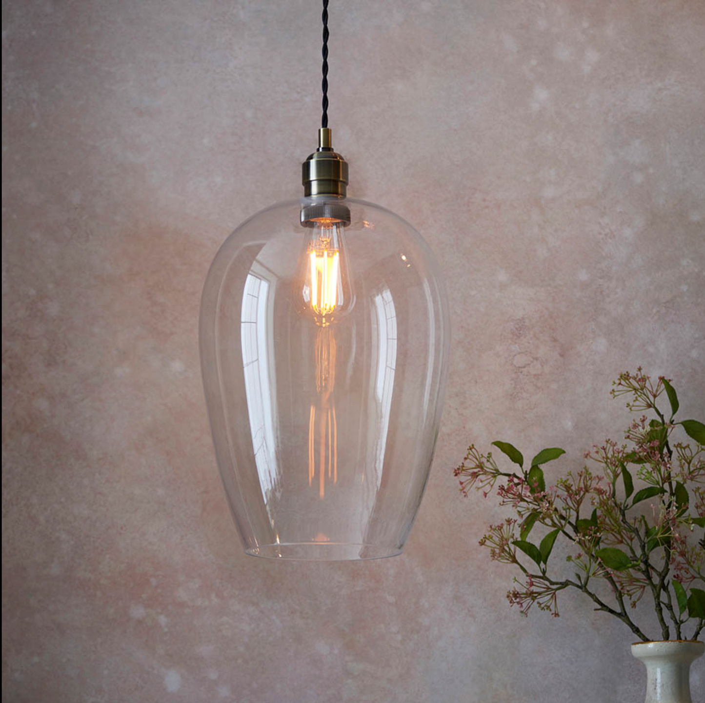 Clear Glass & Antique Brass Large Pendant - ID 12106