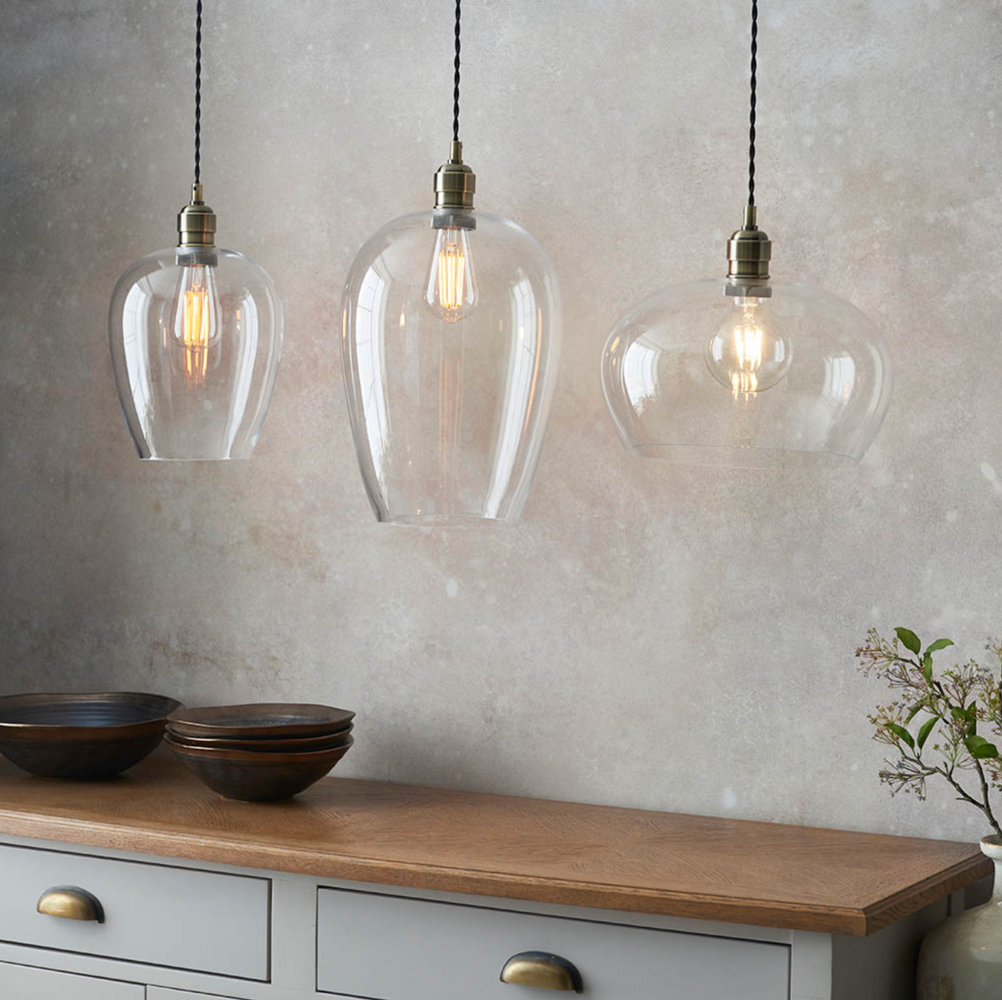 Clear Glass & Antique Brass Large Pendant - ID 12106