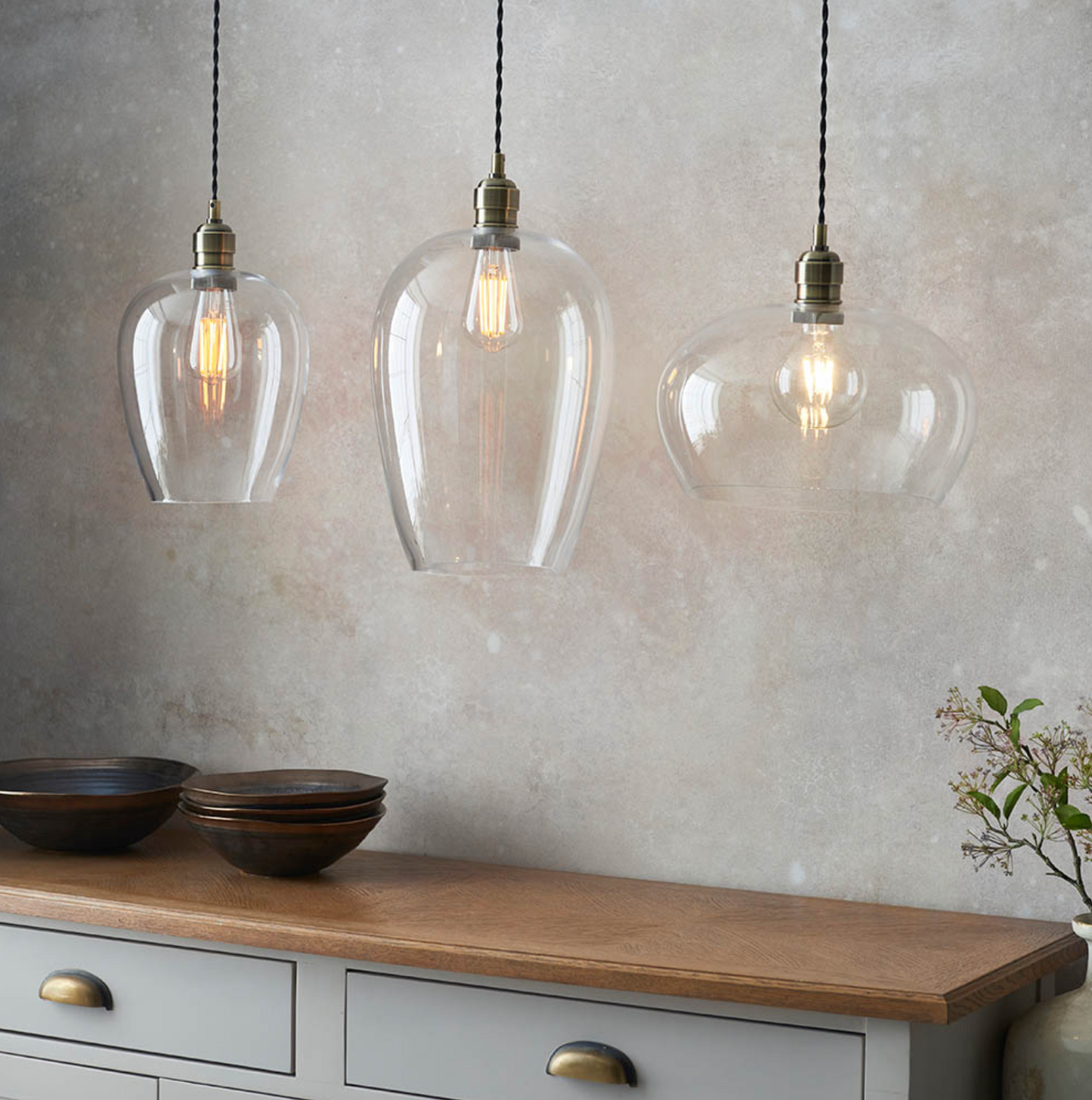 Clear Glass & Antique Brass Small Pendant - ID 12107