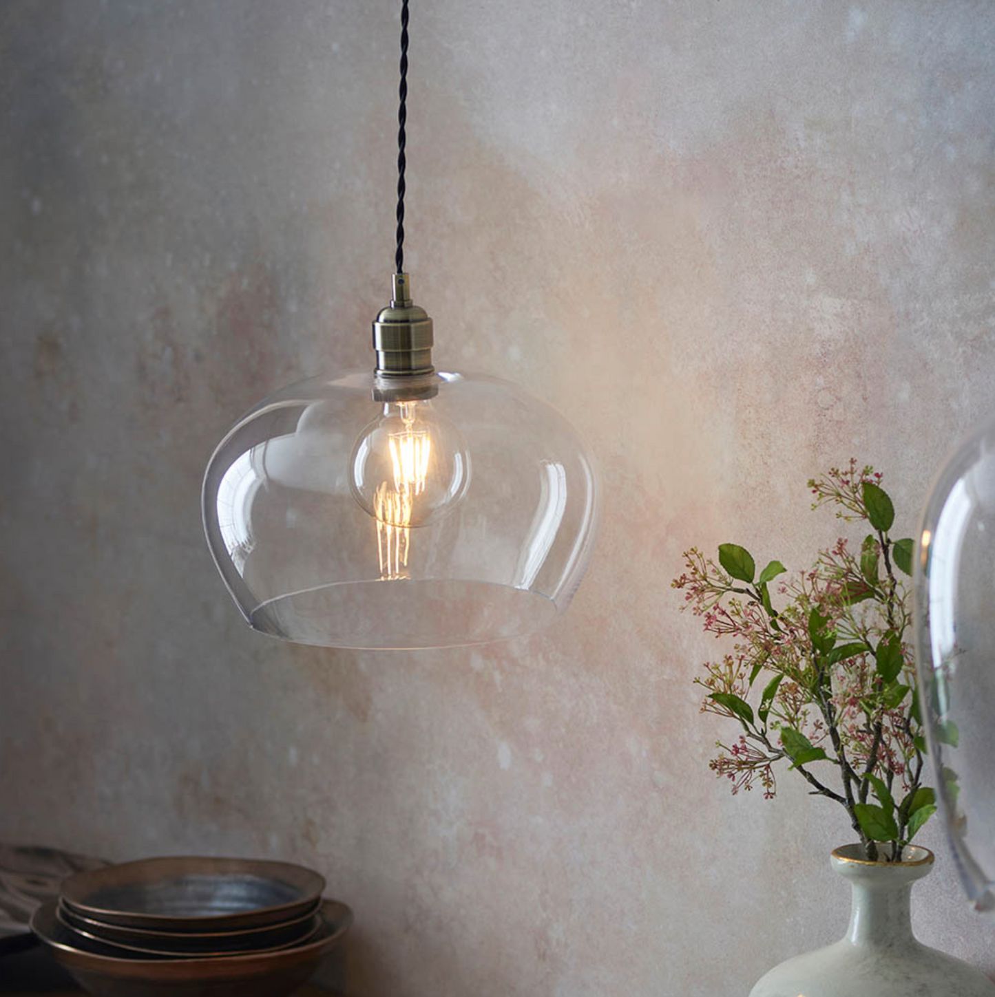 Clear Glass & Antique Brass Medium Pendant - ID 12108