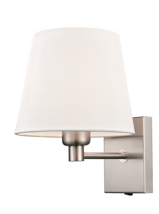 Satin Nickel Switched Wall Bracket, Off White Linen Shade - ID 12130