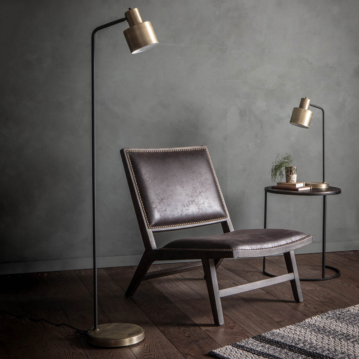 Antique Brass & Matt Black Floor Lamp - ID 12139