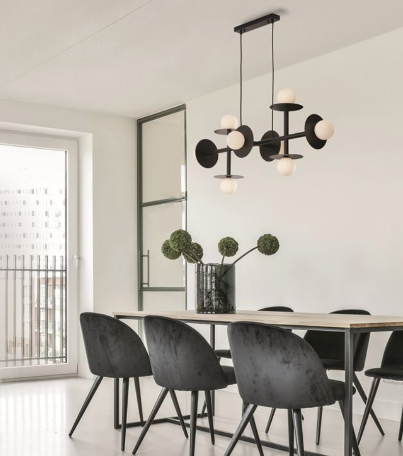 Suspension Pendant, Opal Glass & Sandy Black Aluminium - ID 12250