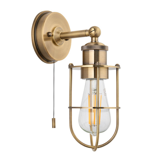 Caged Wall Light, Antique Brass - ID 12294