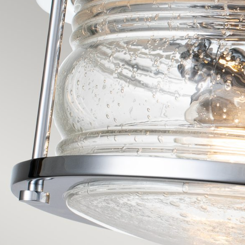 Nautilus Polished Chrome & Seeded Clear Glass Semi Flush IP44 Ceiling Light
