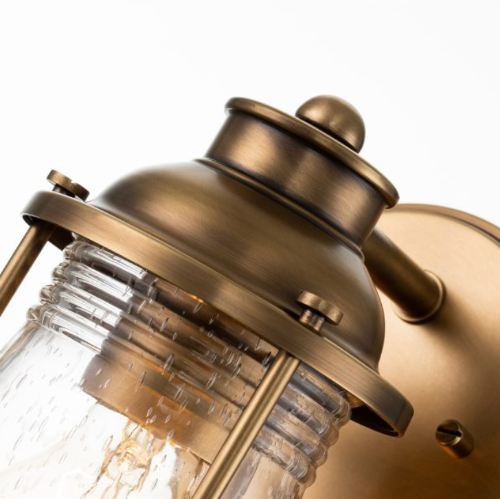 Nautilus Brass & Seeded Clear Glass IP44 Bathroom Wall Light
