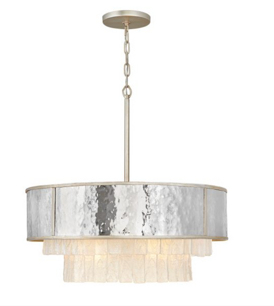 REV Opulent Hammered Stainless Steel & Textured Glass Eight Lamp Chandelier - ID 12486