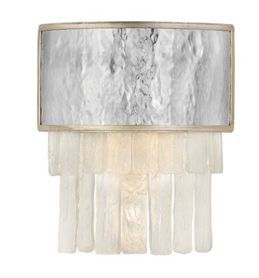 REV Opulent Hammered Stainless Steel & Textured Glass Two Lamp Wall Light - ID 12484