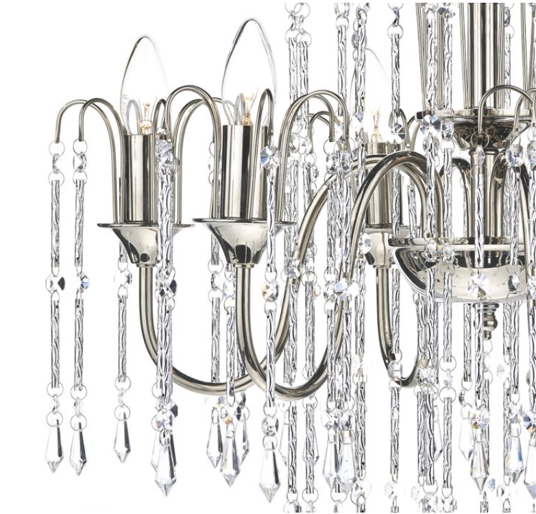 Polished Nickel 6 Light Chandelier with Crystal Beads - ID 5076