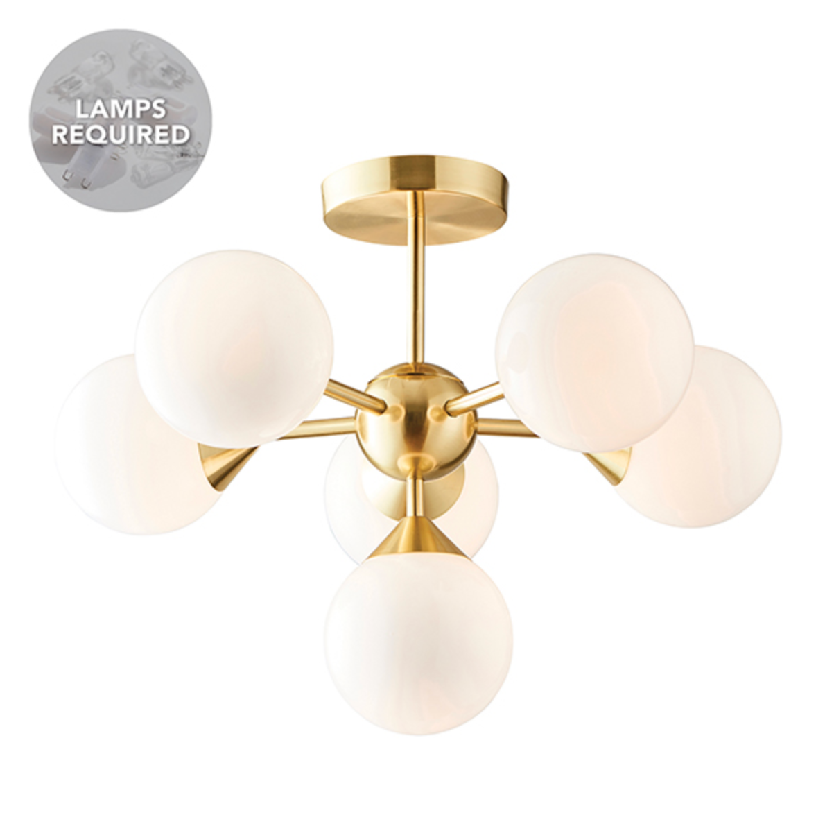 Mid-Century Satin Brass Globe Semi Flush - ID 9641