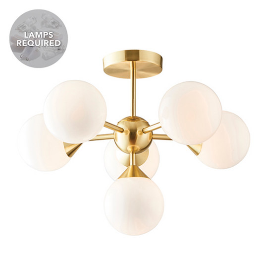 Mid-Century Satin Brass Globe Semi Flush - ID 9641