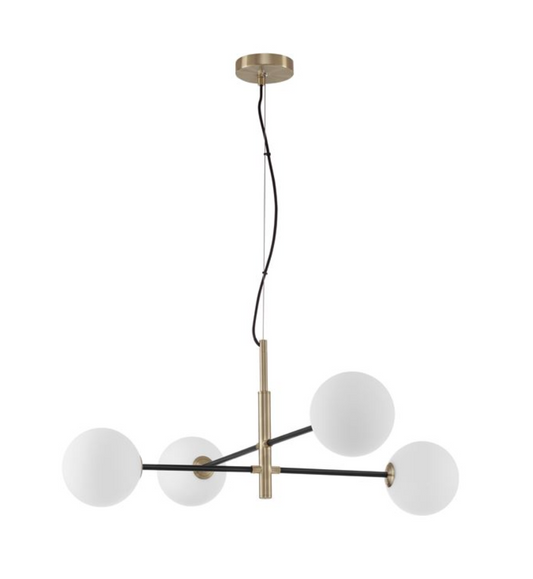 VIT Satin Brass & Black Rod 4 Arm Globe Chandelier -  ID 9950