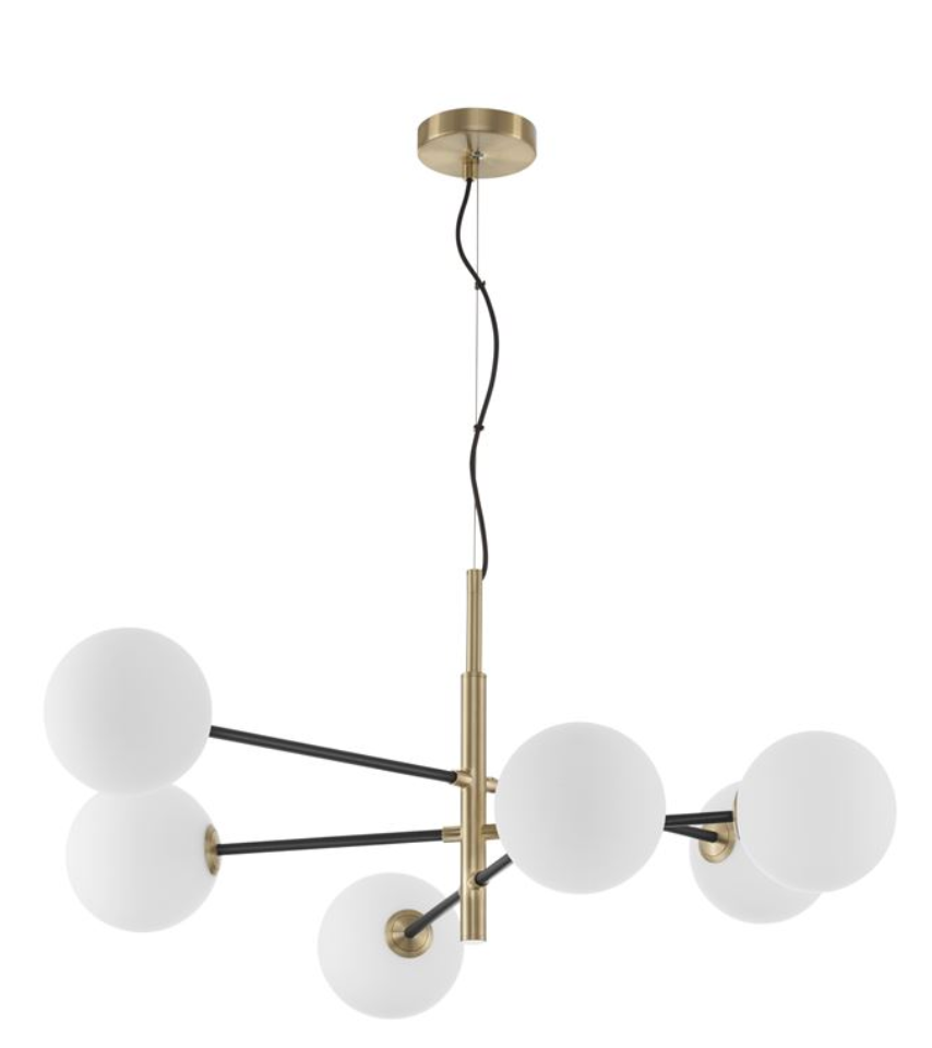 VIT Satin Brass & Black Rod 6 Arm Globe Chandelier -  ID 9951