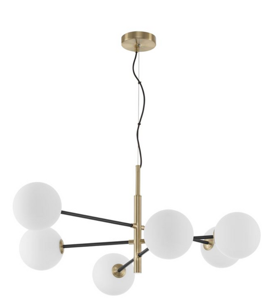 VIT Satin Brass & Black Rod 6 Arm Globe Chandelier -  ID 9951