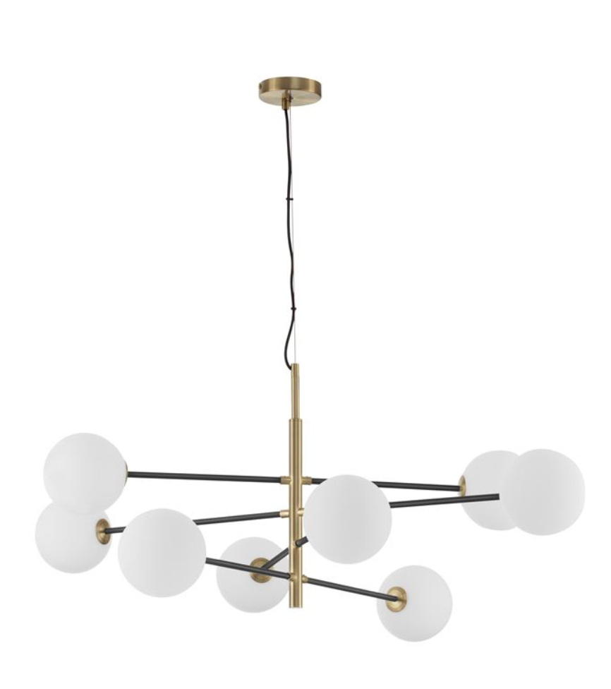 VIT Satin Brass & Black Rod 8 Arm Globe Chandelier -  ID 9952
