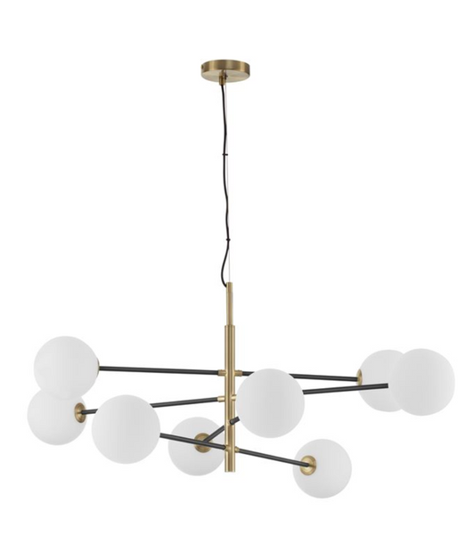 VIT Satin Brass & Black Rod 8 Arm Globe Chandelier -  ID 9952