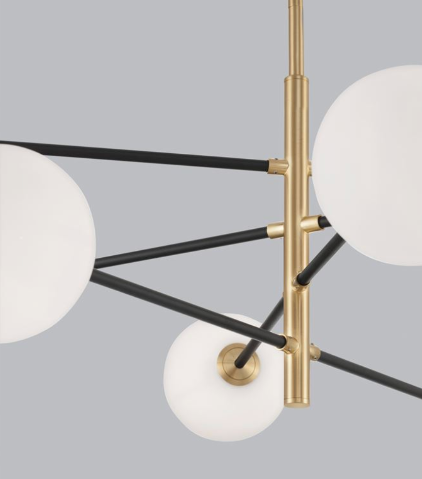 VIT Satin Brass & Black Rod 8 Arm Globe Chandelier -  ID 9952
