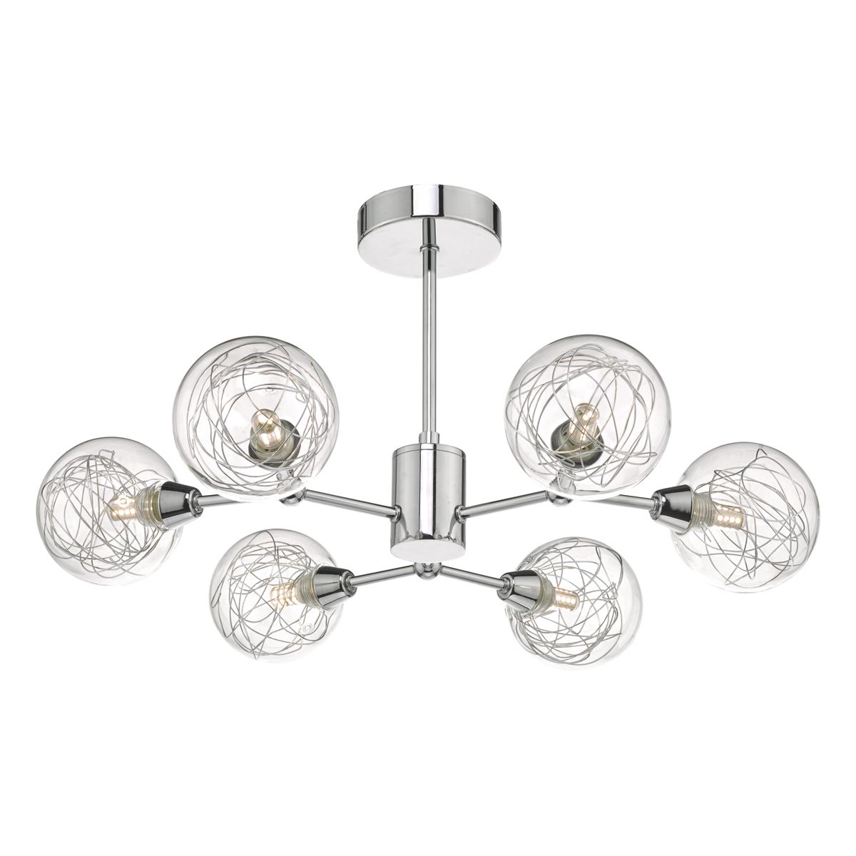 6 Lamp Semi Flush Polished Chrome & Glass Ceiling Light - ID 8449