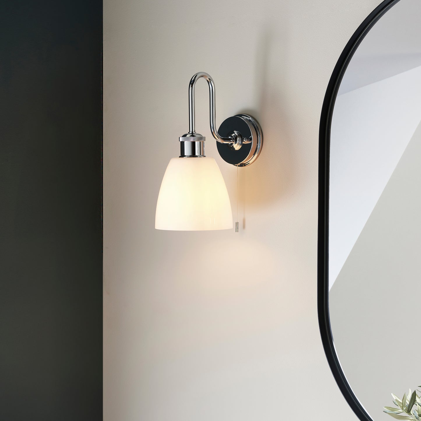 Industrial Chic Chrome & Opal Glass Bathroom Wall Light - ID 11662