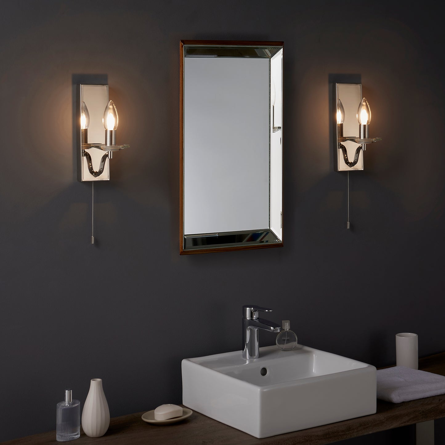 Timeless Polished Nickel & Crystal Bathroom Wall Light - ID 11680