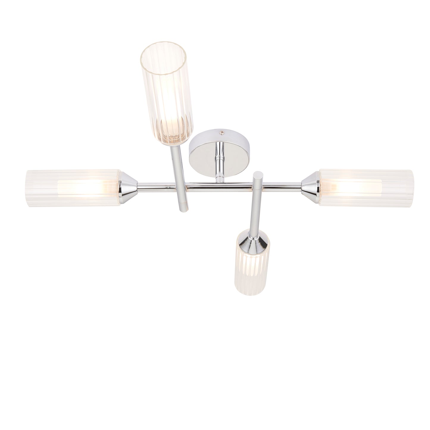 Polished Chrome & Ribbed Glass Four Lamp IP44 Semi-Flush Ceiling Light - ID 11637