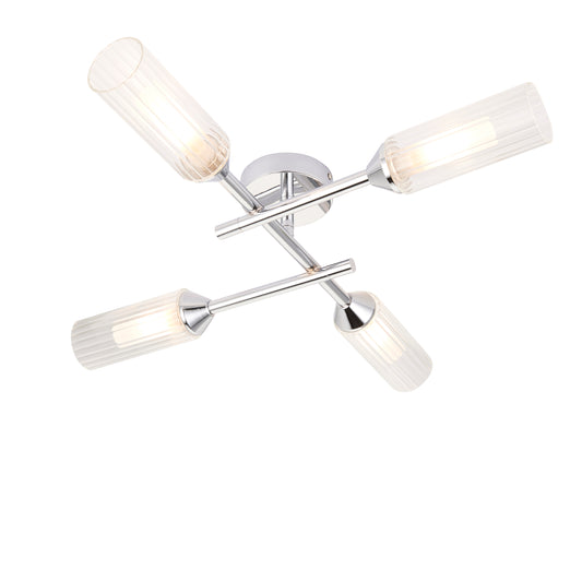 Polished Chrome & Ribbed Glass Four Lamp IP44 Semi-Flush Ceiling Light - ID 11637