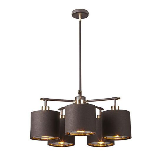 Balance Five Light Chandelier Brown and Polished Brass