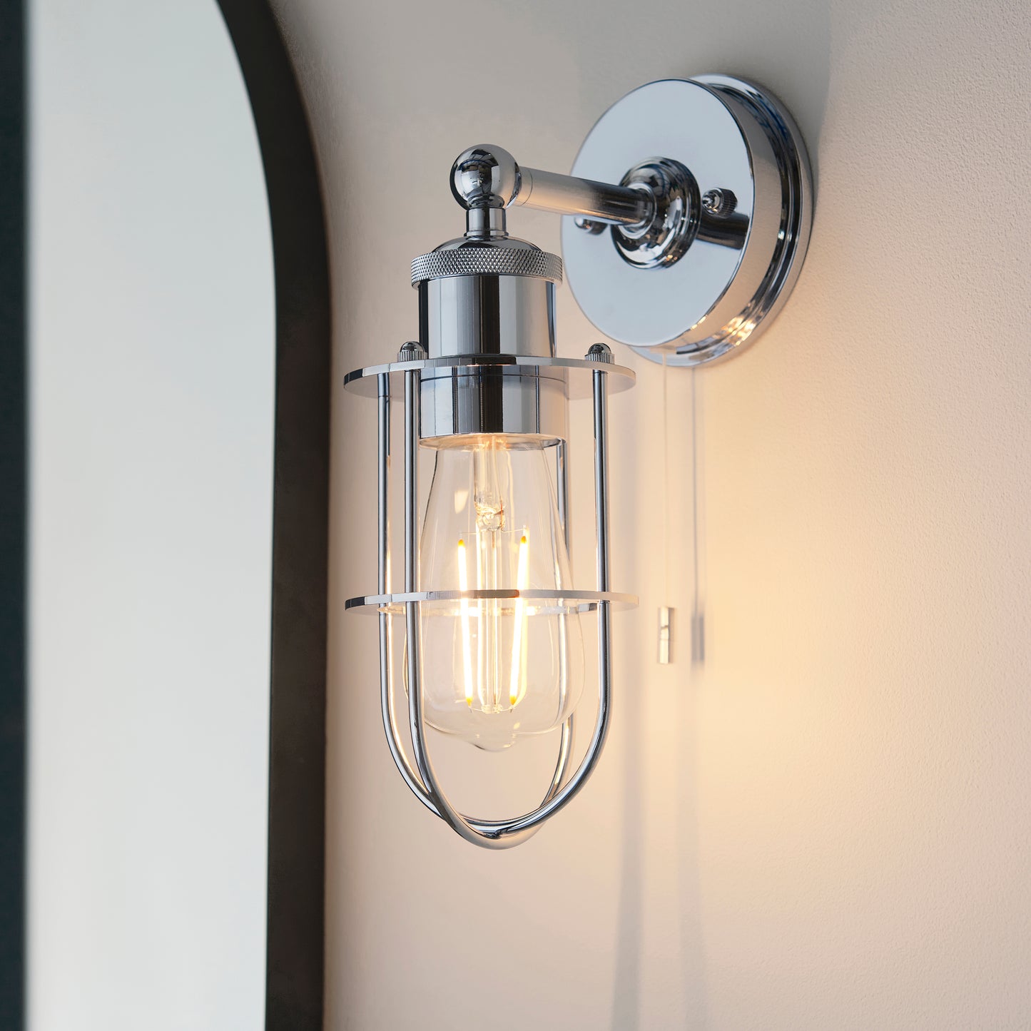 Industrial Caged Chrome Bathroom Wall Light - ID 11664