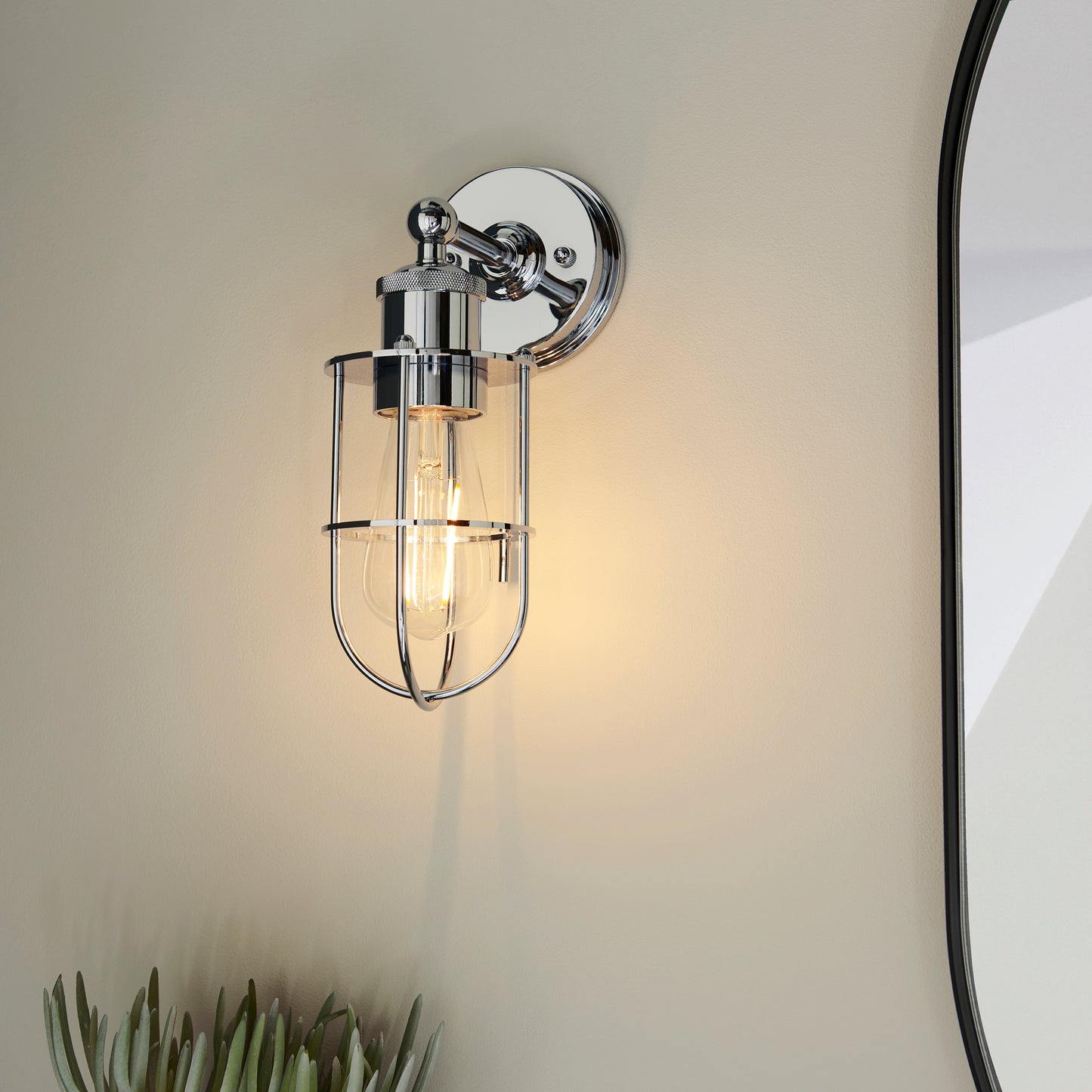 Industrial Caged Chrome Bathroom Wall Light - ID 11664