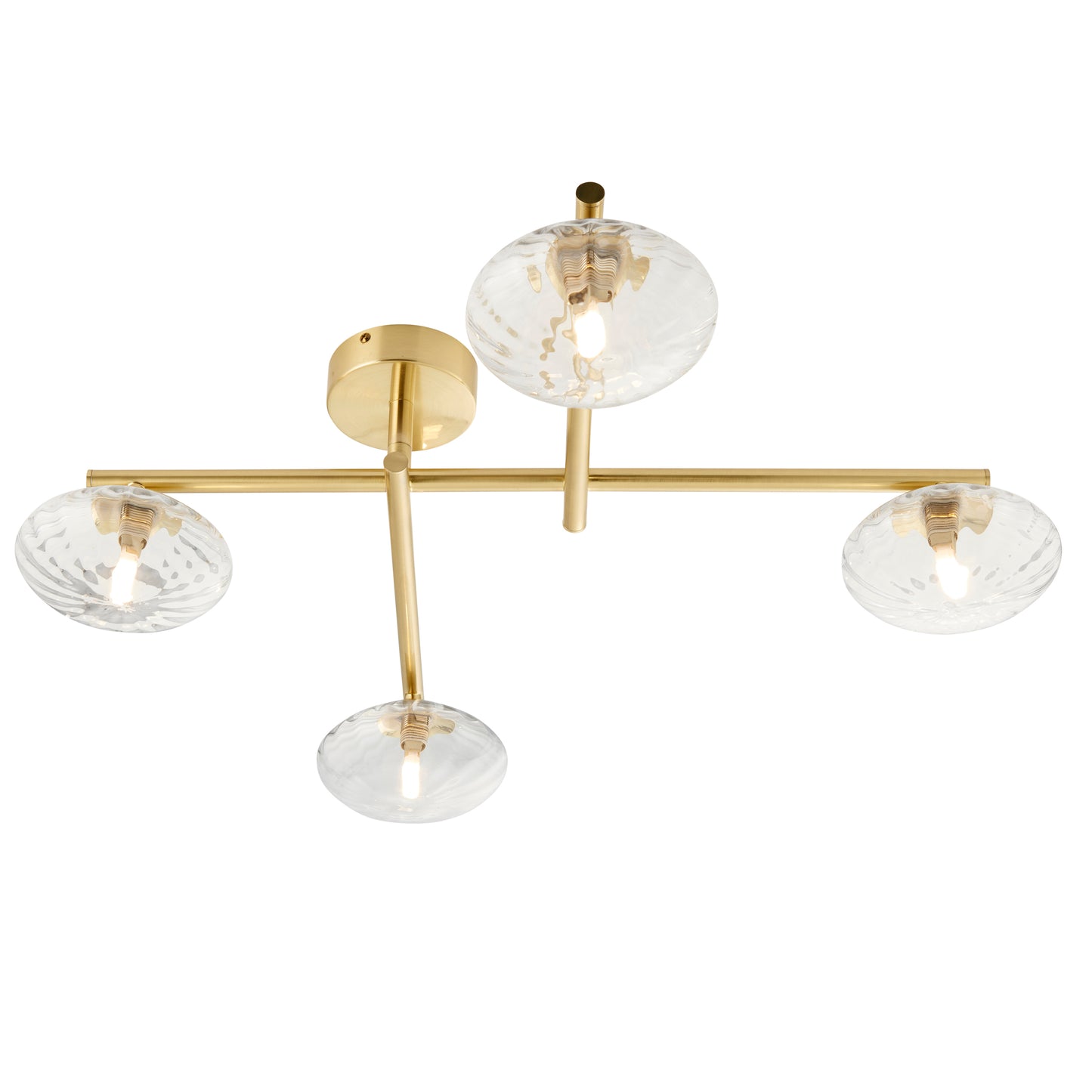 Satin Brass & Clear Ribbed Glass IP44 Semi-Flush Ceiling Light - ID 11534