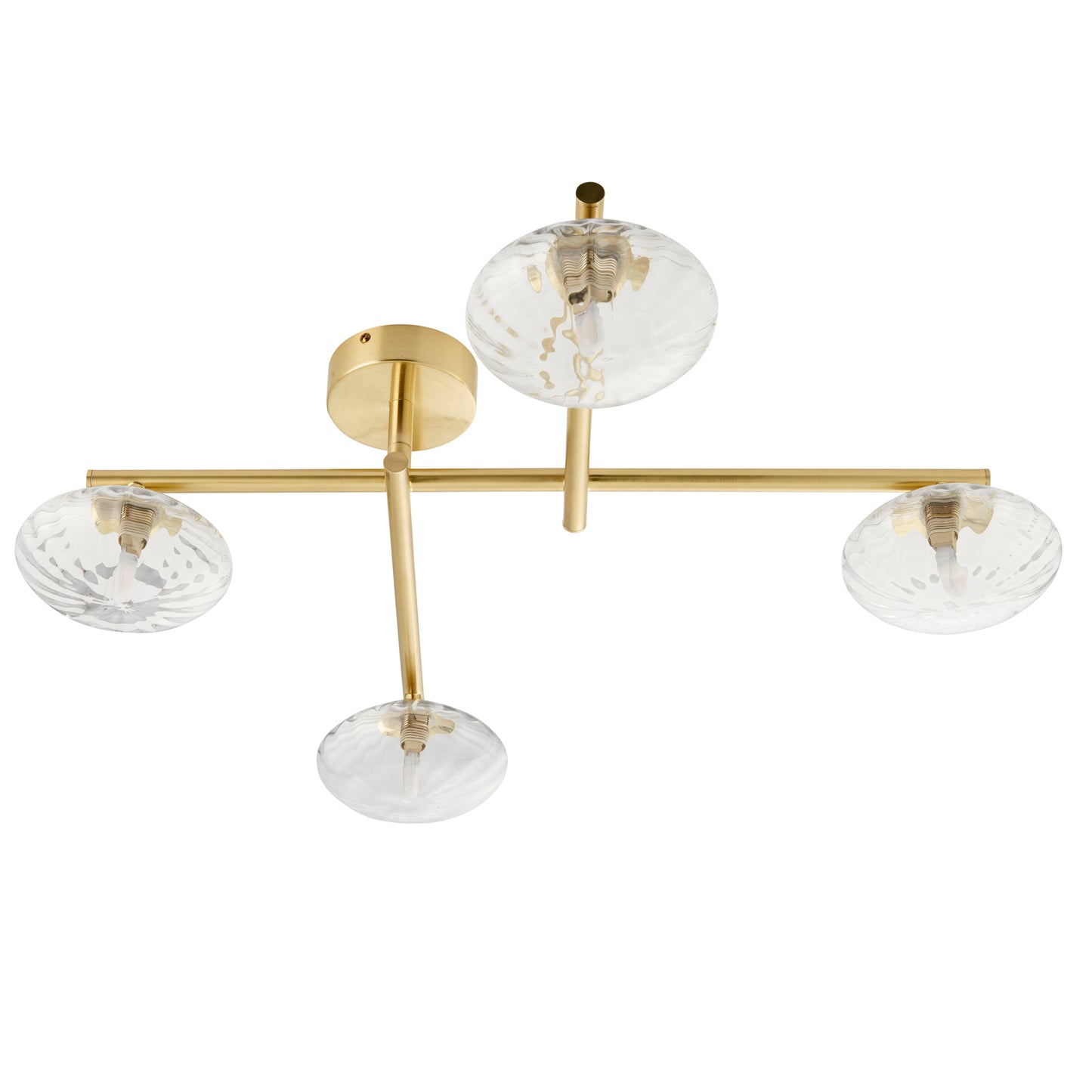 Satin Brass & Clear Ribbed Glass IP44 Semi-Flush Ceiling Light - ID 11534